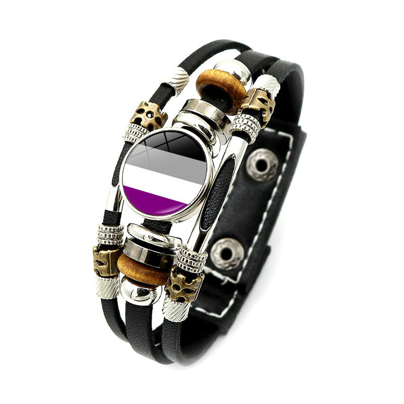 Pulsera de tejido de cuentas de cuero de cuero arcoiris al por mayor
